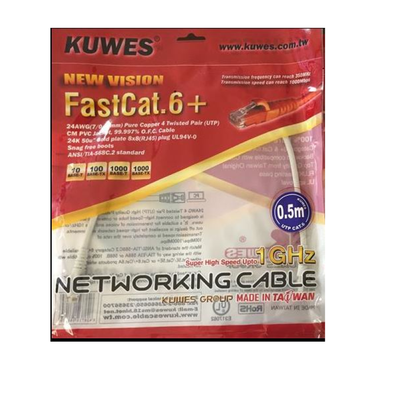 0.5 MTR FAST CAT6+ PATCH CORD GREY KUWES