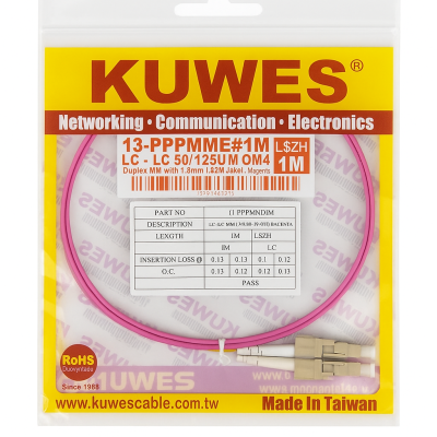KUWES 1 MTR LC–LC 50/125μm Duplex MM Fiber Patch Cord LSZH