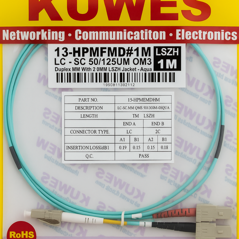 KUWES 1 MTR LC–SC 50/125μm Duplex MM Fiber Patch Cord LSZH