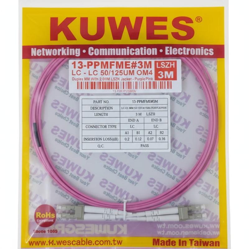 KUWES 3 MTR LC–LC 50/125μm Duplex MM Fiber Patch Cord LSZH