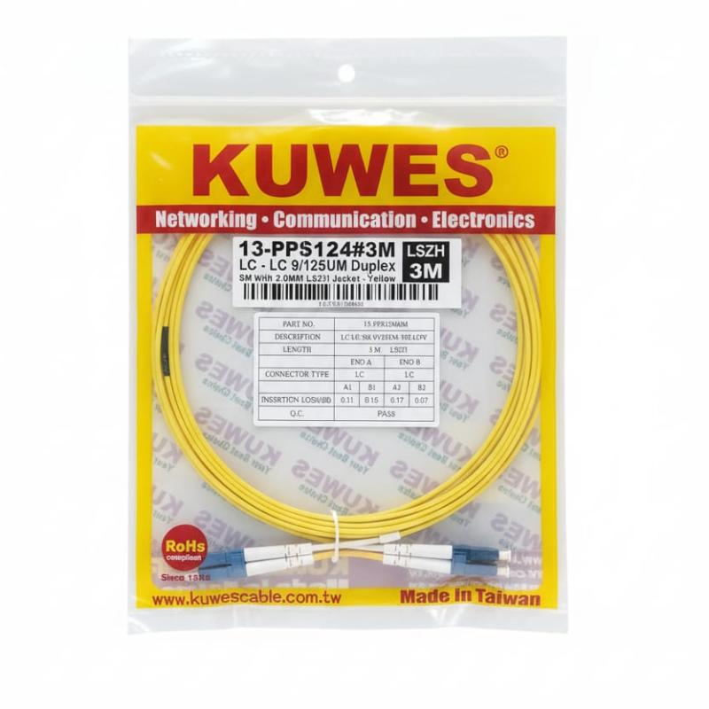 KUWES 3 MTR LC–LC 9/125μm Duplex SM Fiber Patch Cord LSZH