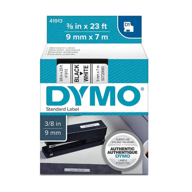 Dymo Tape 9Mmx7M White D1 Standard Labelling 9Mm X 7M Black On White, Black/White