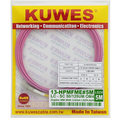 KUWES 5 MTR LC–SC 50/125μm Duplex MM Fiber Patch Cord LSZH