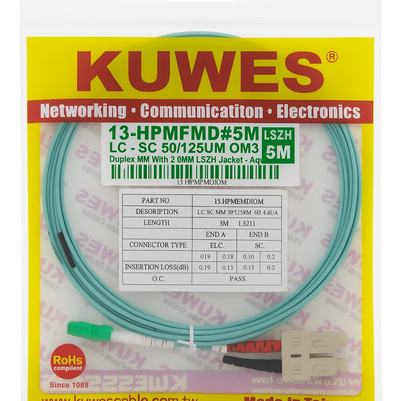 KUWES 5 MTR LC–SC 50/125μm Duplex MM Fiber Patch Cord LSZH