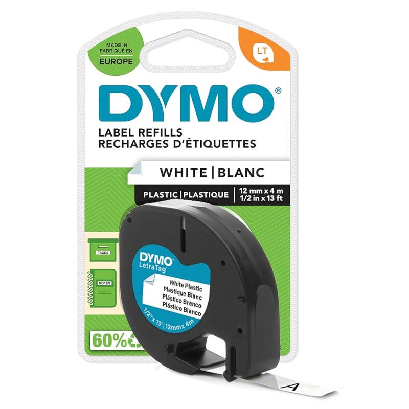 Dymo Letra Tag Tape 12mmx4m Plastic White