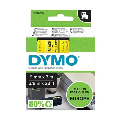 Dymo D1 40918 Labeling Tape – 9mm x 7m – Black on Yellow Durable Label Tape for Label Manager Printers