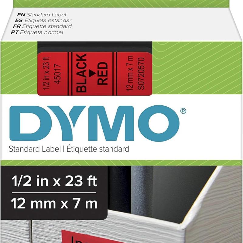 Dymo Tape 12mm x 7m Black on Red