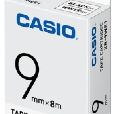 Casio 9 mm Black on White Label Tape