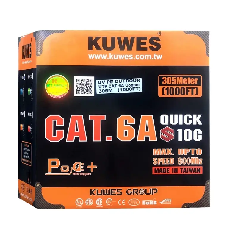 Kuwes F/UTP CAT6A 23AWG Outdoor Cable PE Jacket Black 305m