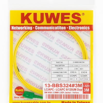 KUWES LC/APC to LC/APC Duplex Fiber Optic Patch Cord – 3M