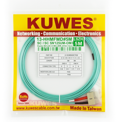 KUWES 5 MTR SC–SC 50/125μm Duplex MM Fiber Patch Cord LSZH