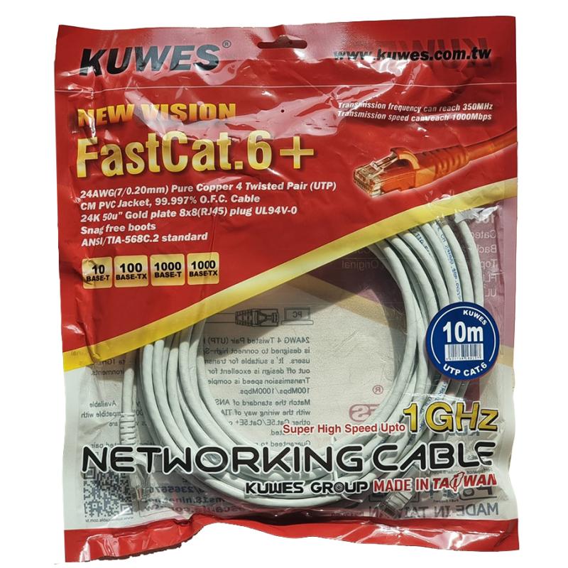 10.0 MTR FAST CAT6+ PATCH CORD GREY KUWES