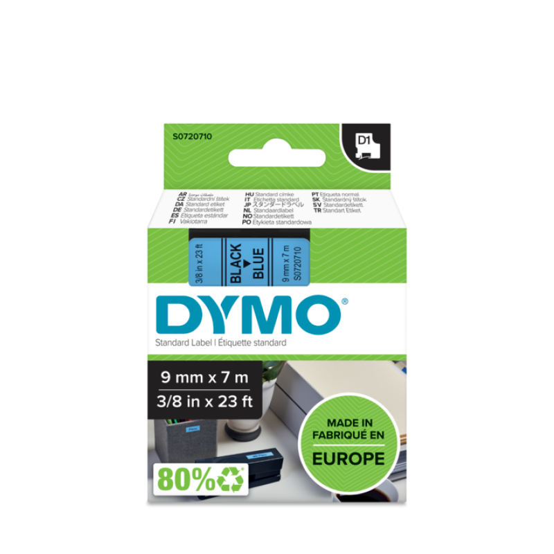 Dymo D1 40916 Labeling Tape – 9mm x 7m – Black on Blue Durable Label Tape for Label Manager Printers