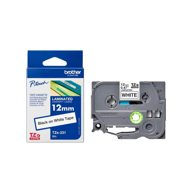 BROTHER 12MM BLACK ON WHITE TAPE TZE-231