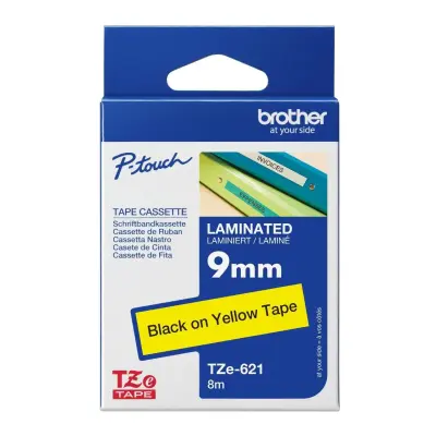 Brother TZe-621 Laminated Label Tape (Black on Yellow – 9mm x 8m)