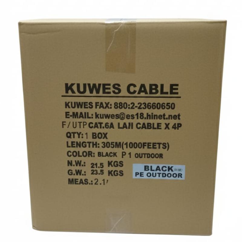 Kuwes F/UTP CAT6A 23AWG Outdoor Cable PE Jacket Black 305m