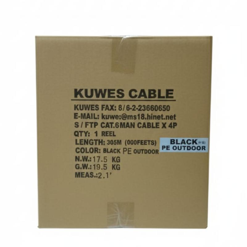 Kuwes S/FTP CAT.6 Solid 4 Pair LAN Outdoor PE Black Cable 305 Meter –  24AWG