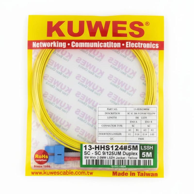 KUWES 5 MTR SC–SC 9/125μm Duplex SM Fiber Patch Cord LSZH